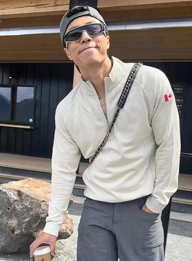 lulu同款加拿大限定半拉链卫衣枫叶立领训练服打底衫健身运动长袖