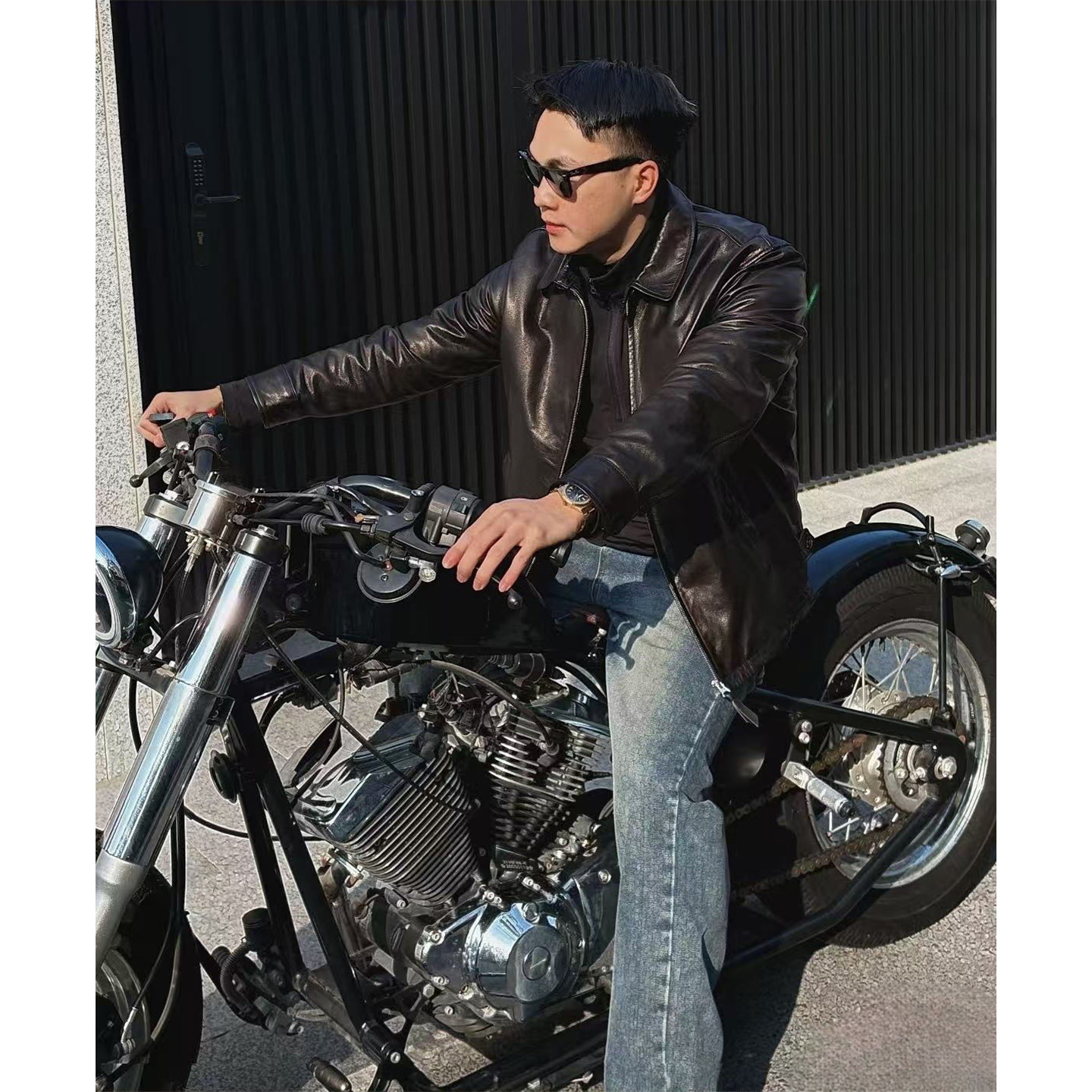 美式硬汉痞帅小马刺绣皮衣男