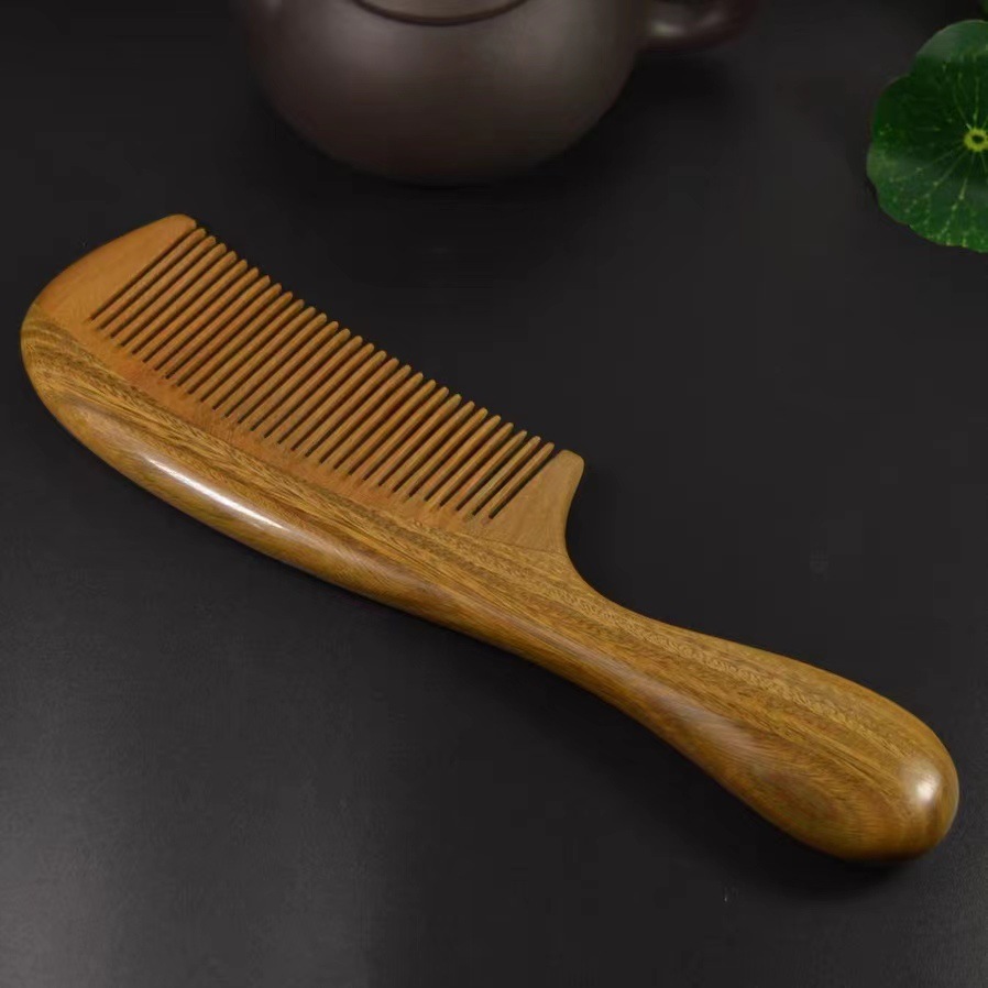 绿檀木梳子檀香木宽齿烫发保健按拼接牛角梳家用顺发