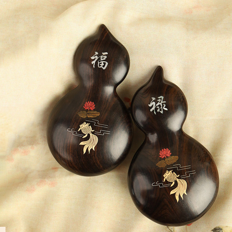 紫光檀木福禄羊角梳嵌银木梳头部按摩梳葫芦百宝嵌经络刷全身通用