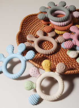 宝宝食品级硅胶手握牙胶咬咬乐婴儿口欲期多个磨牙点磨牙玩具咬胶