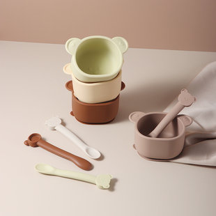 265ML小熊宝宝硅胶吸盘辅食碗婴儿自主进食学吃饭碗喂饭碗勺餐具