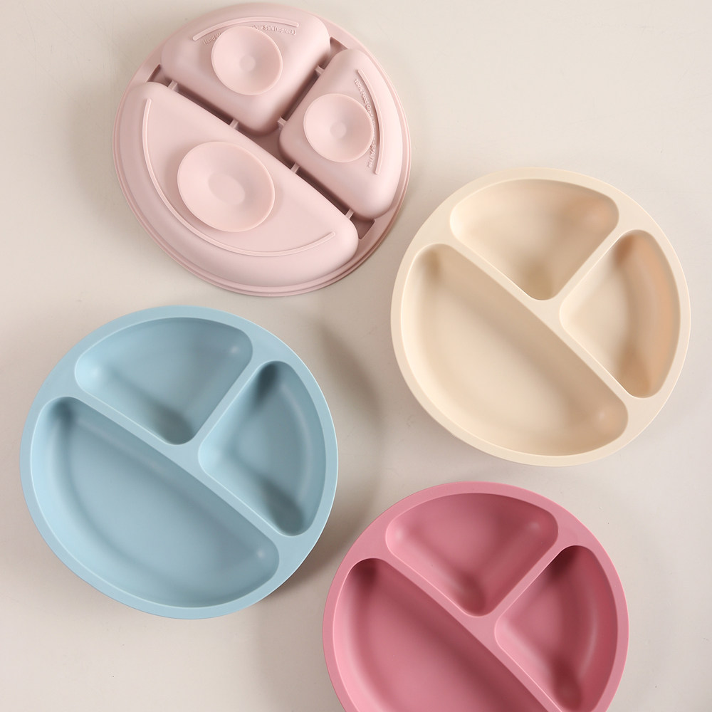 婴儿硅胶圆形分格餐盘宝宝防打翻带吸盘餐具儿童餐厅专用辅食盘,婴童用品,儿童餐具,淘宝优惠券,粉丝福利购,淘宝优惠卷