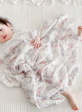 婴儿竹棉襁褓巾纱布毯子春夏薄款宝宝空调房盖毯浴巾遮阳毯小被子