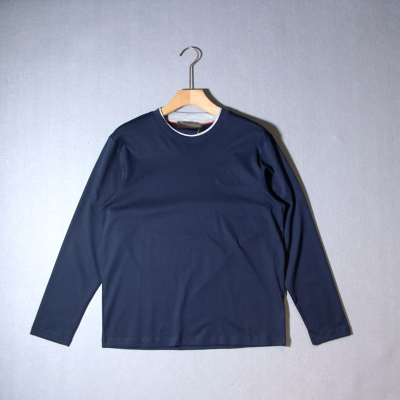 L男士假两件套双领长袖T恤圆领打底衫清爽弹力舒适丝光棉8023#