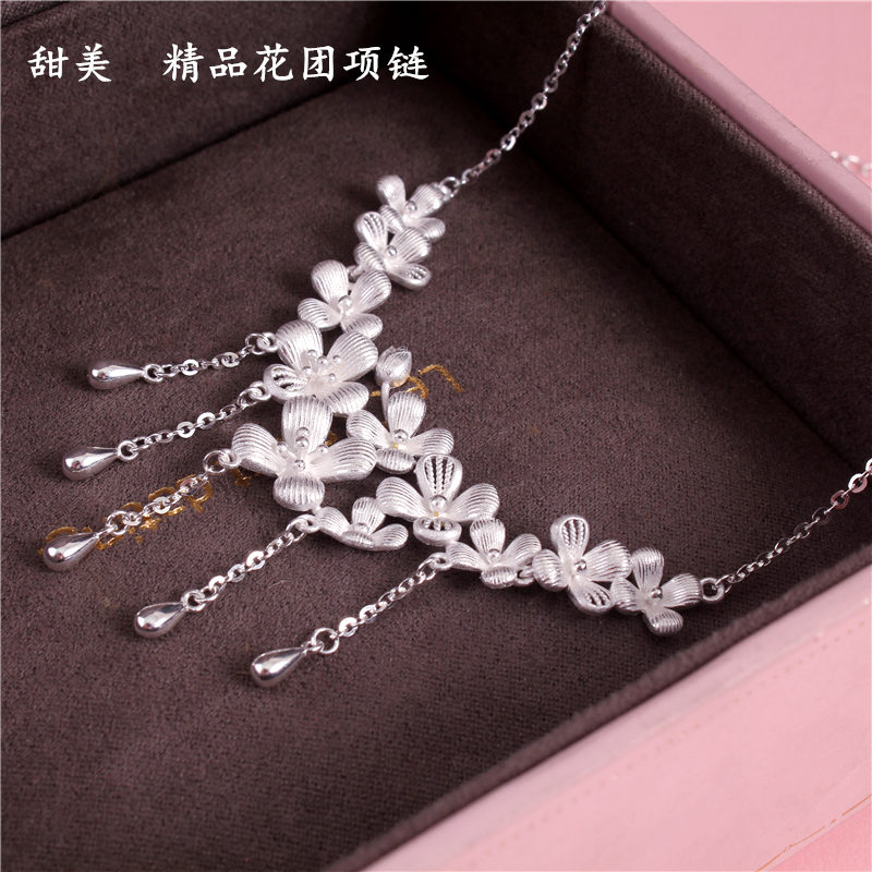 足银纯银水滴项链繁花似锦锁骨链