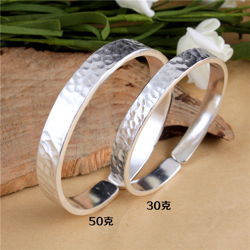 敲打定制精致锤子情侣款银手镯