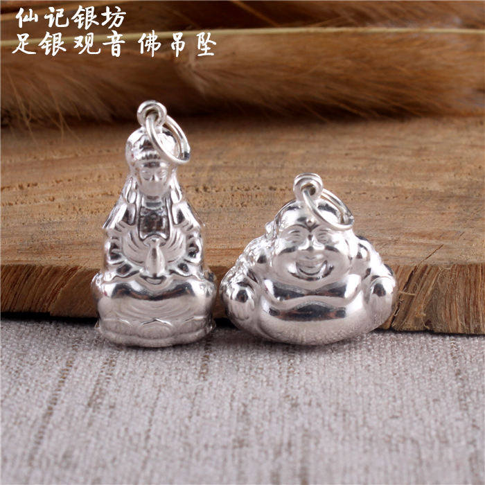 990纯银观音吊坠足银男士款女生银佛宝宝红绳项坠保平安首饰品