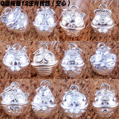 diy复古光面十二生肖铃铛银饰品
