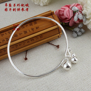 纯手工银饰品 银手镯999足银女铃铛光面实心银脚镯子开口银脚镯