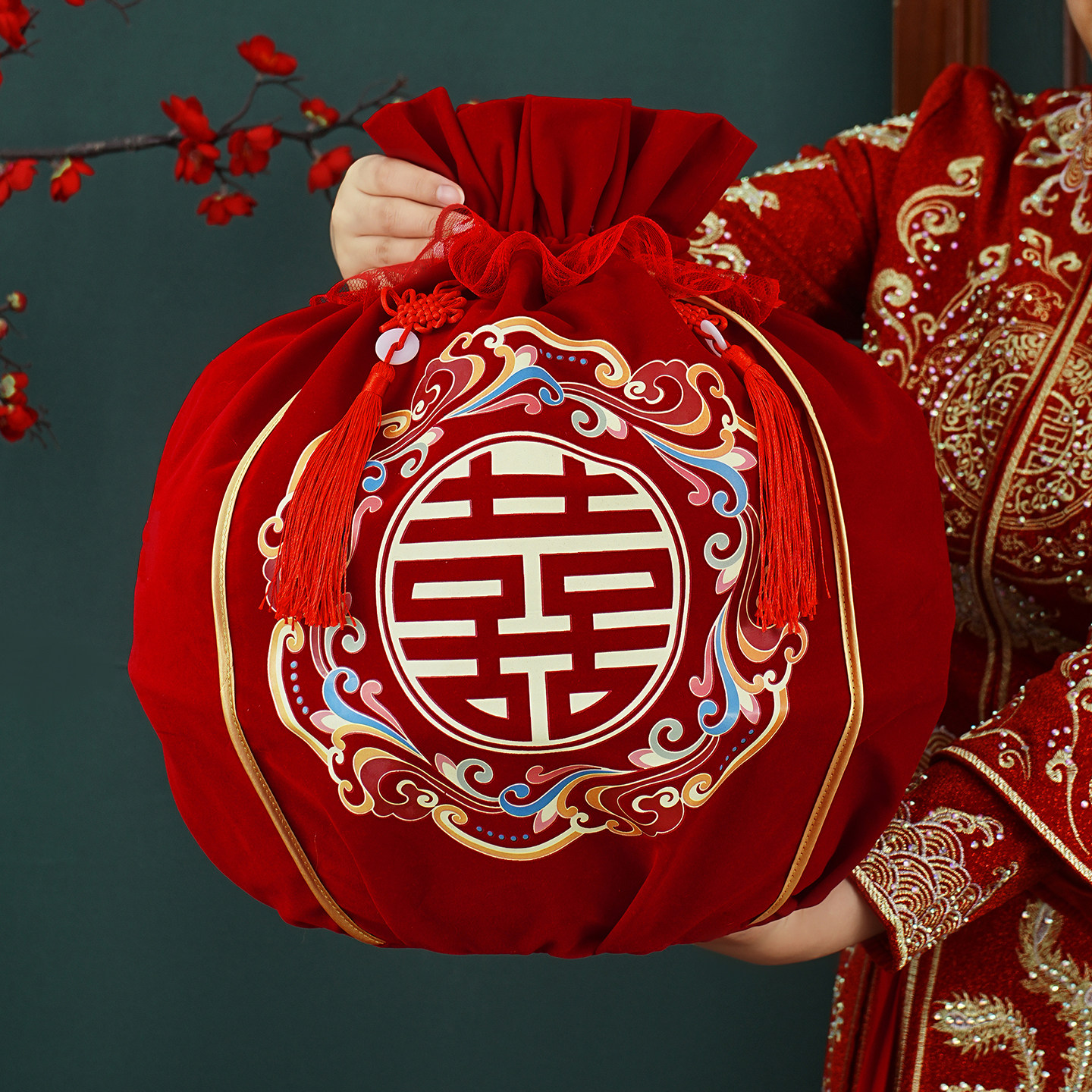 结婚包袱皮一对女方陪嫁聚宝盆袋图片