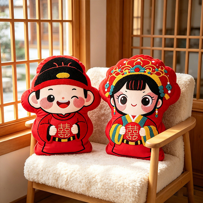压床娃娃结婚一对新款高档婚礼婚房喜娃摆件婚庆婚床公仔情侣抱枕