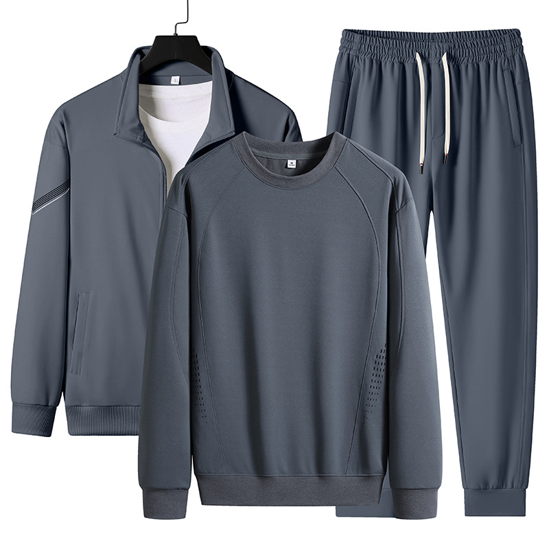 裴乐新款中青年休闲运动套装男春秋薄中老年爸爸服新款开衫卫衣三