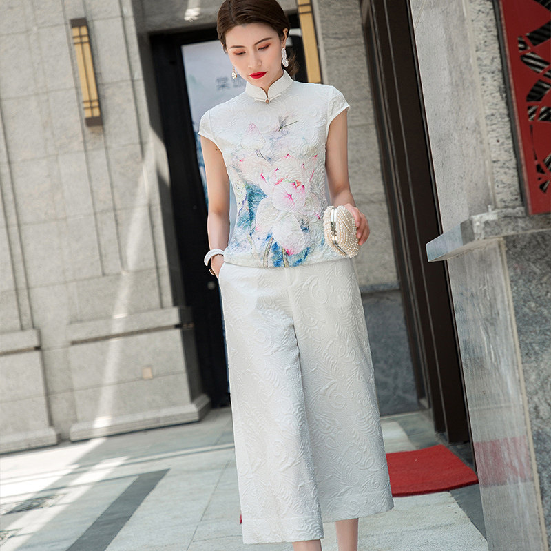 风拂夏季新款旗袍上衣套装 改良旗袍套装 现代新式旗袍女夏