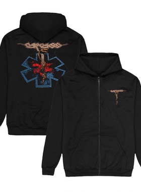 新款秋冬季Carcass - Rod 暗黑金属乐队纯棉重磅连帽拉链外套男士