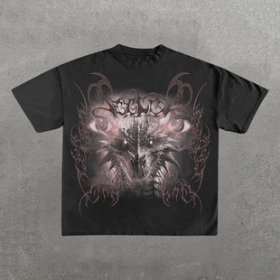 直喷图宽松vintage短袖 复古潮牌巨蟒数码 T恤 系列美式 荆刺暗黑风格