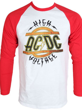 2026春秋新款ACDC乐队摇滚朋克风美式复古休闲插肩红黑长袖T恤男