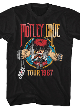 1987 Tour加州洛杉矶乐 Motley Crue 重金属摇滚复古朋克短袖T恤