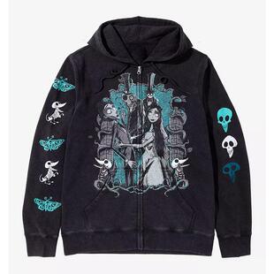 Corpse Bride僵尸新娘卡通动漫电影周边骷髅宽松直喷连帽卫衣秋