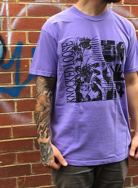 Knocked Loose乐队金属核硬核摇滚朋克宽松紫色直喷男士T恤新