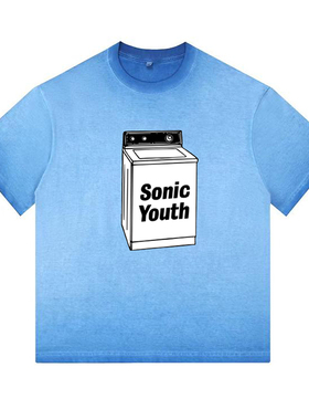 新款sonic youth音速青年乐队摇滚风美式水洗复古做旧蓝色短袖T恤