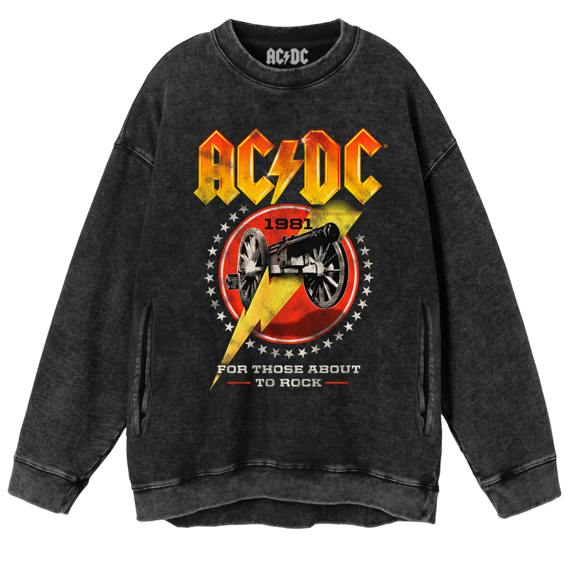 ACDC乐队蜡染做旧圆领卫衣