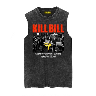 杀死比尔Kill Bill The Bride Mens 电影做旧水洗复古蜡染无袖T恤