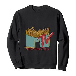 MTV T恤秋 LOGO音乐录影带经典 oversize高街音乐纯棉宽松直喷长袖