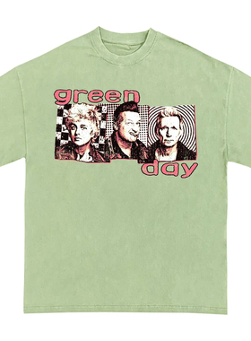 新Green Day绿日乐队摇滚男士宽松欧美街头朋克直喷嫩绿色短袖T恤