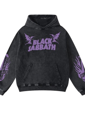 秋冬季保暖黑色安息日 Black Sabbath水洗做旧复古连帽卫衣外套男