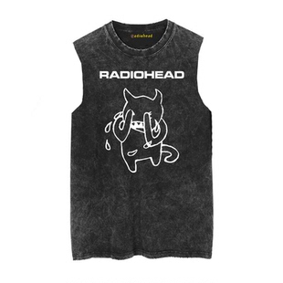 摇滚朋克Radiohead电台司令乐队做旧水洗复古蜡染宽松无袖背心T恤