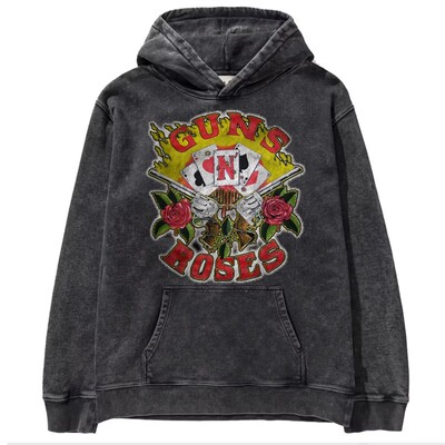 枪炮与玫瑰乐队水洗连帽卫衣