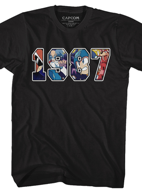 1987年Mega Man洛克人Rockman复古日本游戏街机男士重磅短袖T恤