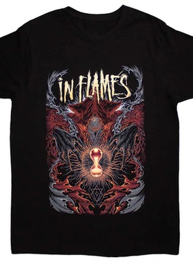 新款In Flames烈焰乐队瑞典金属摇滚欧美潮牌男士短袖纯棉直喷T恤
