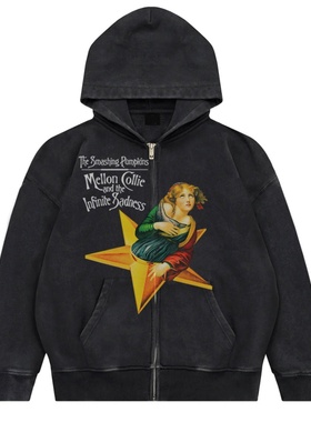 碎南瓜乐队The Smashing Pumpkins另类朋克水洗做旧连帽拉链外套