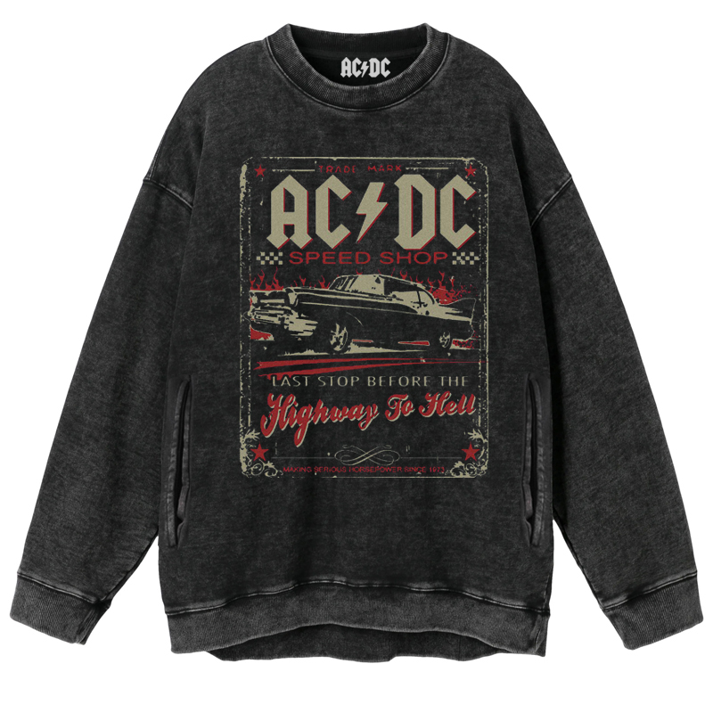 ACDC乐队做旧蜡染水洗圆领卫衣