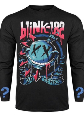 2025秋冬季眨眼Blink-182欧美复古数码印花宽松纯棉圆领长袖T恤秋