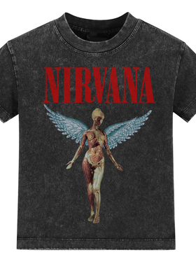 Nirvana涅槃乐队黄色笑脸摇滚小孩子水洗复古儿童装男女T恤短袖