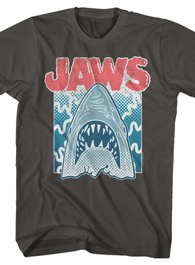 Jaws大白鲨袭击爱迪岛1975年电影海报Movie男士复古重磅纯棉T恤