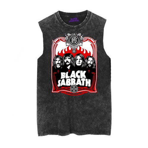 黑色安息日无袖摇滚男士蜡染T恤