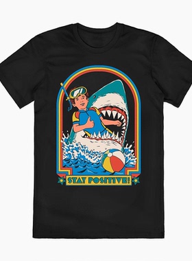 Stay Positive保持乐观 男孩经典插画美式复古高街vintage短袖T恤