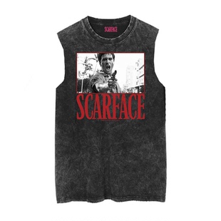 Scarface疤面煞星 帕西诺Al Pacino电影做旧水洗复古蜡染无袖T恤