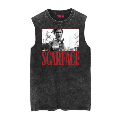 Scarface无袖复古男士蜡染T恤