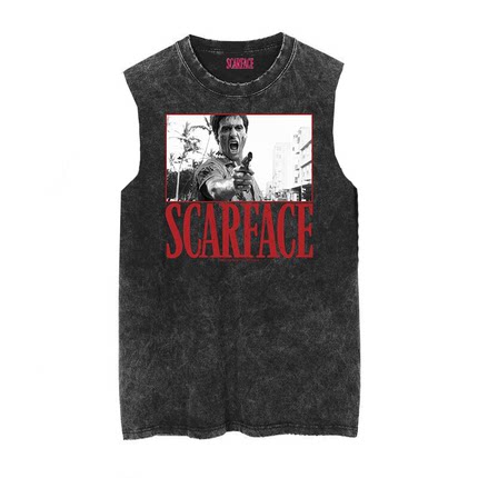 Scarface疤面煞星 帕西诺Al Pacino电影做旧水洗复古蜡染无袖T恤