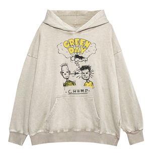 Green Day绿日乐队高街vintage摇滚朋克高街水洗复古宽松连帽卫衣