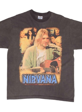 NIRVANA KURT COBAIN T SHIRT涅槃乐队1993水洗做旧复古短袖T恤