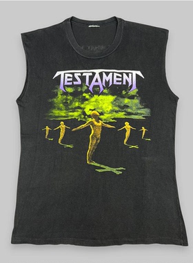 鞭笞金属摇滚乐队testament遗嘱印花美式潮牌复古水洗做旧无袖T恤