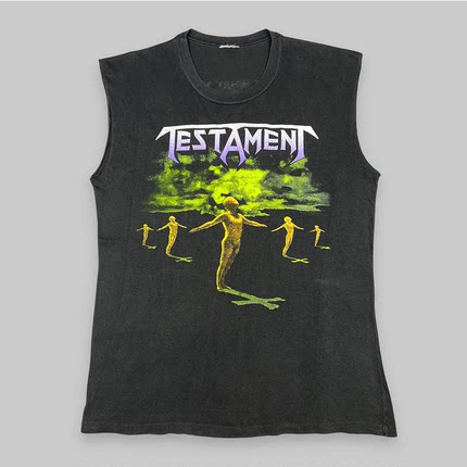 鞭笞金属摇滚乐队testament遗嘱印花美式潮牌复古水洗做旧无袖T恤