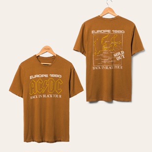T恤 Black回到黑暗ACDC乐队摇滚朋克纯棉宽松直喷短袖 1980back