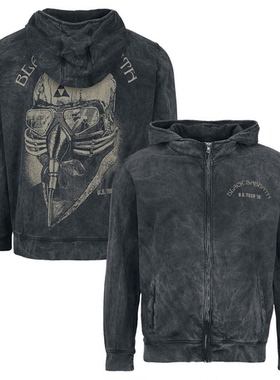 秋冬季黑色安息日Black Sabbath 水洗做旧复古男连帽拉链卫衣外套